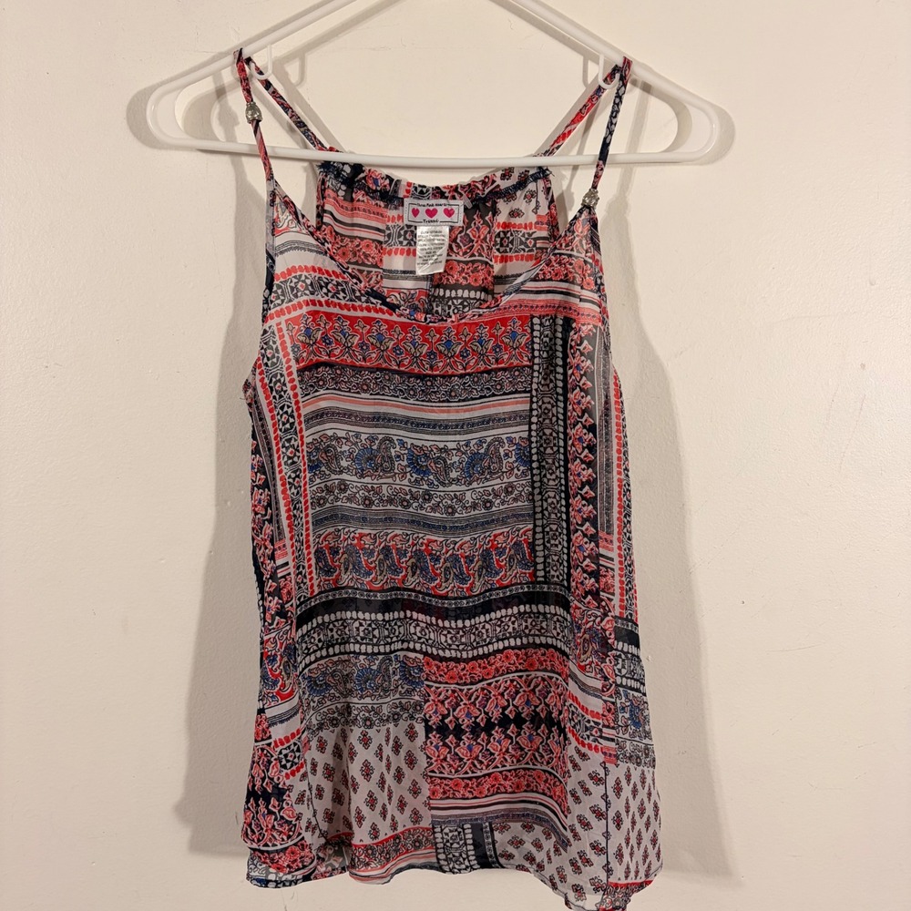Three Pink Hearts Trixxi Tank Top Womens XS Red Navy Boho Paisley Cami
